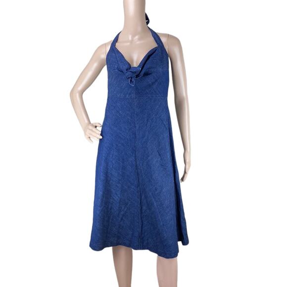 New Citizens of Humanity Wide Strap Halter Knotted Front Blue Denim Dress Size S - Picture 1 of 6